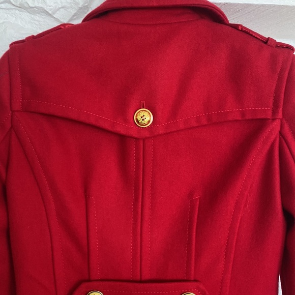 INC International Concepts Red Wool Coat XS Collar details +gold buttons pockets - Picture 5 of 16